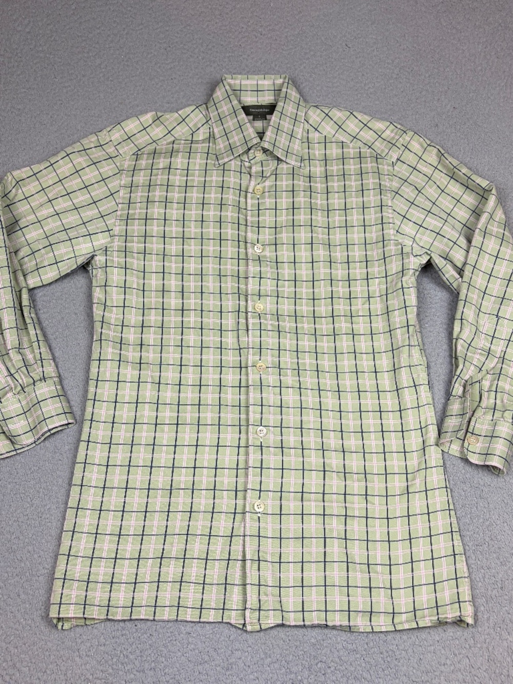 Ermenegildo Zegna Shirt Mens Small Green Plaid Casual Long Sleeve Button Up